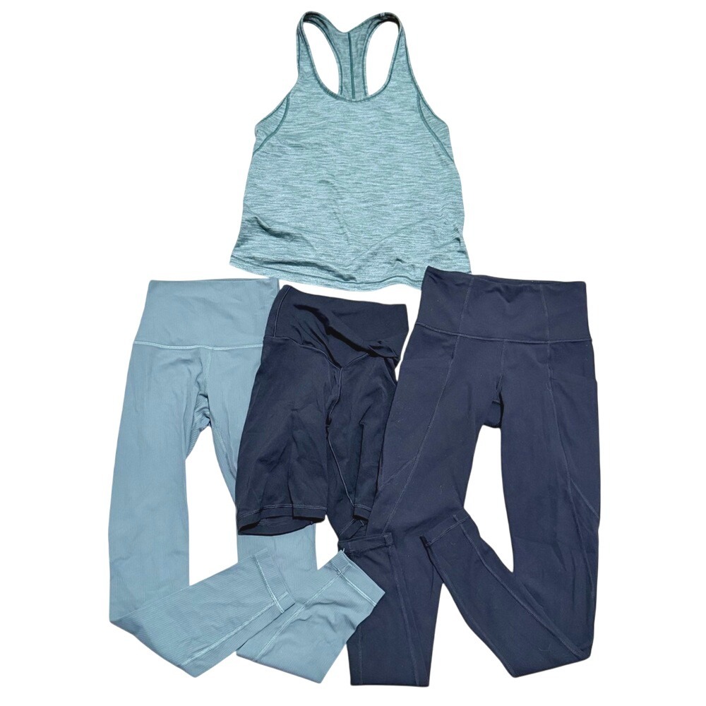 Lululemon Athletica Aerie Set XS XXS Sage Green Black Leggings Shorts Tank Top